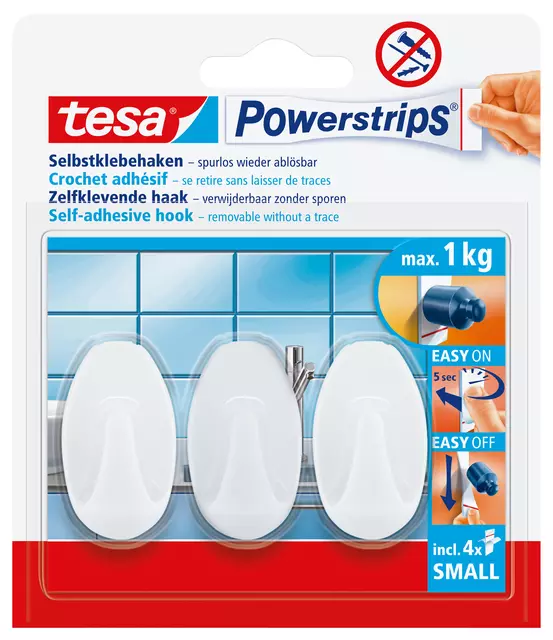 Een Haken tesa Powerstrips® SMALL Ovaal zelfklevend verwijderbaar wit 3 stuks koop je bij "De Waal" Kantoor Efficiency