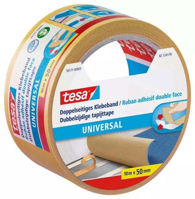 Een Tapijttape tesa® universal 10mx50mm dubbelzijdig wit koop je bij De Joma BV