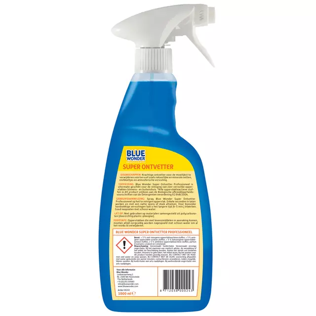 Een Ontvetter Blue Wonder prof superontvetter spray 1liter koop je bij Quality Office Supplies