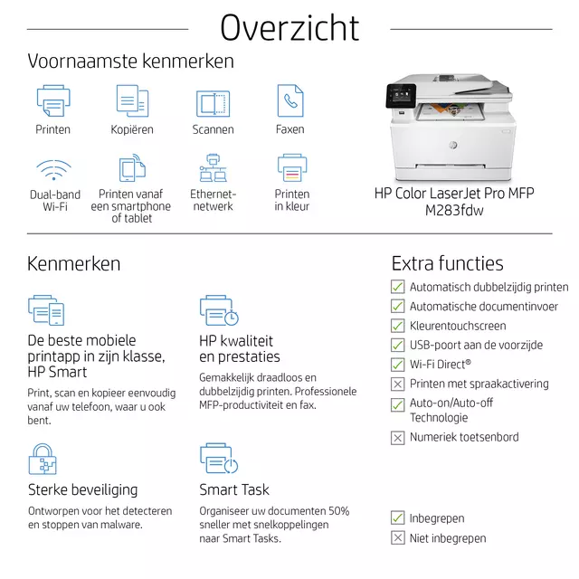 Een Multifunctional Laser printer HP Color LaserJet M283fdw koop je bij De Joma BV