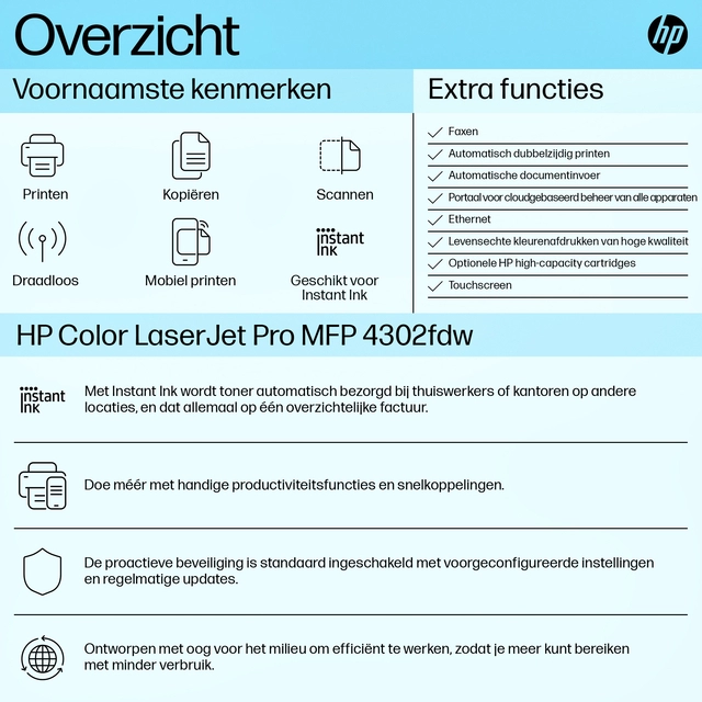 Een Multifunctional Laser printer HP Color LaserJet 4302fdw koop je bij Sysdicom BV