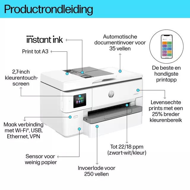 Een Multifunctional inktjet printer HP Officejet 9720E koop je bij iPlusoffice