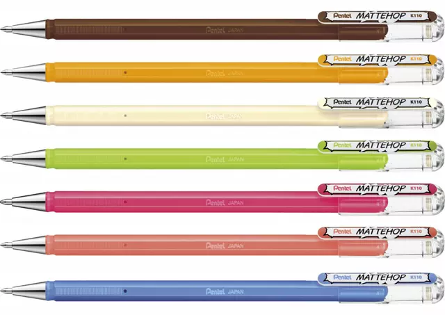 Een Gelschrijver Pentel K110 Mattehop Fun Original medium assorti blister à 7 stuks koop je bij "De Waal" Kantoor Efficiency