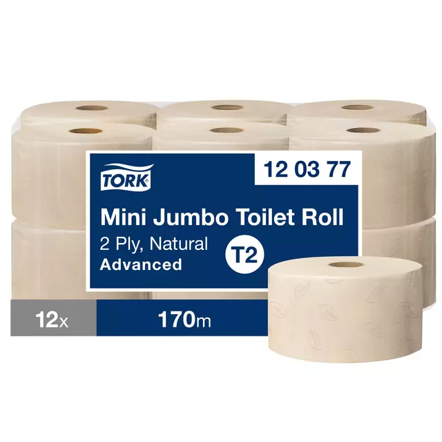 Een Toiletpapier Tork Mini Jumbo T2 Advanced 2-laags 170mtr natural 120377 koop je bij WinkelVolWinkels