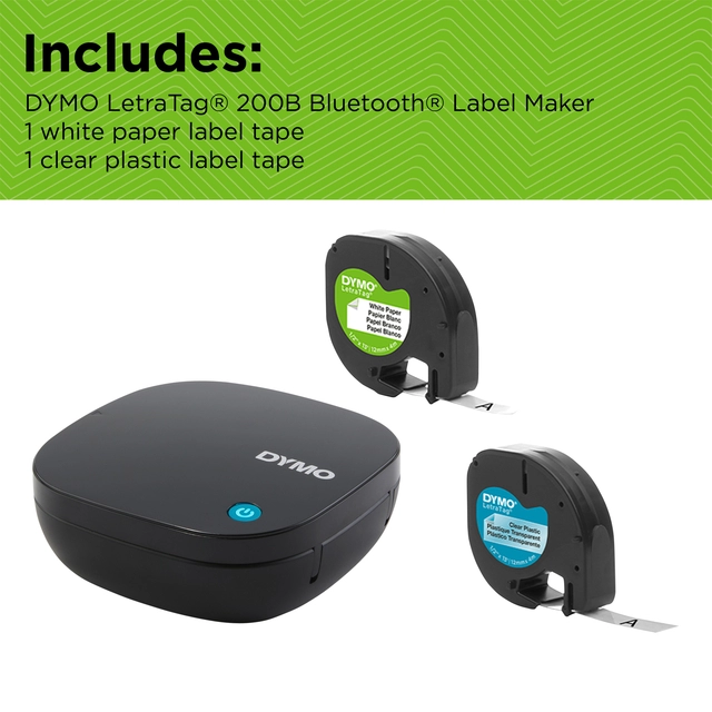 Een Labelprinter Dymo LetraTag 200B draagbaar bluetooth 12mm zwart promopack koop je bij BeteS