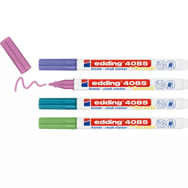 Een Krijtstift edding 4085 by Securit rond 1-2mm metallic assorti blister à 4 stuks koop je bij Supply Mij