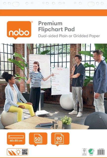 Een Flipoverpapier Nobo Premium 60x85cm dubbelzijdig 1 rol koop je bij De Joma BV