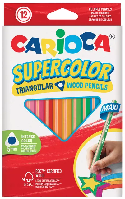 Een Kleurpotlood Carioca Supercolor Triangular set à 12 kleuren koop je bij De Joma BV