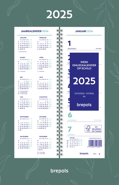 Een Weekkalender 2025 Brepols 190x130 7dagen/1pagina spiraal Fantasie assorti koop je bij iPlusoffice