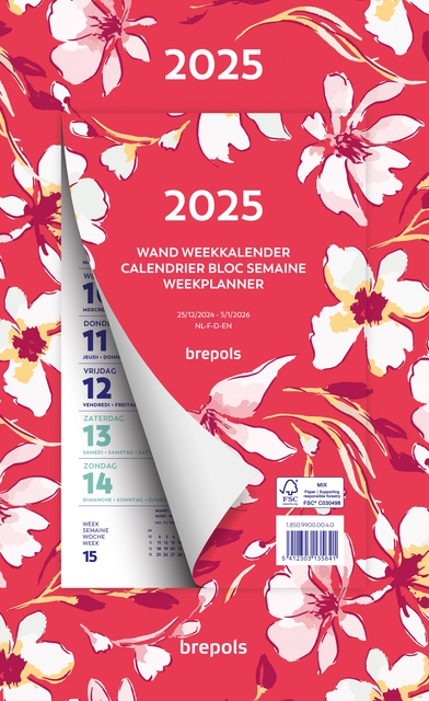 Weekkalender 2025 Brepols 190x130 7dagen/1pagina Fantasie assorti