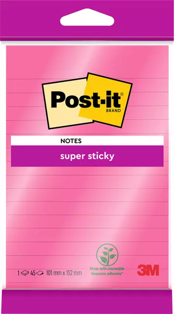 Een Memoblok 3M Post-it 4645 Super Sticky 101x152mm lijn roze koop je bij De Joma BV