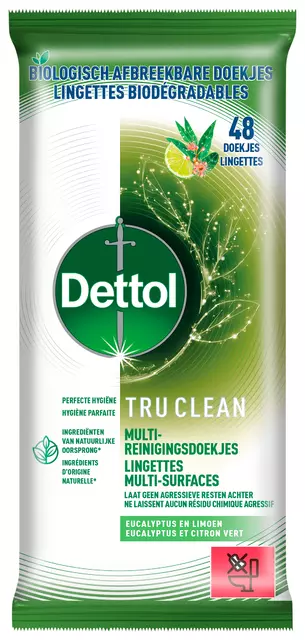 Een Reinigingsdoekjes Dettol TC Eucalyp en limoen 48st koop je bij Egner kantoorspecialisten