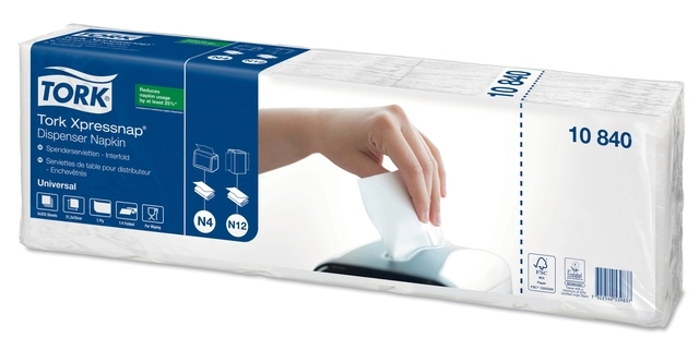 Een Servetten Tork Xpressnap® N4 Universal 22x33cm 1/4 vouw 1-laags wit 10840 koop je bij De Joma BV