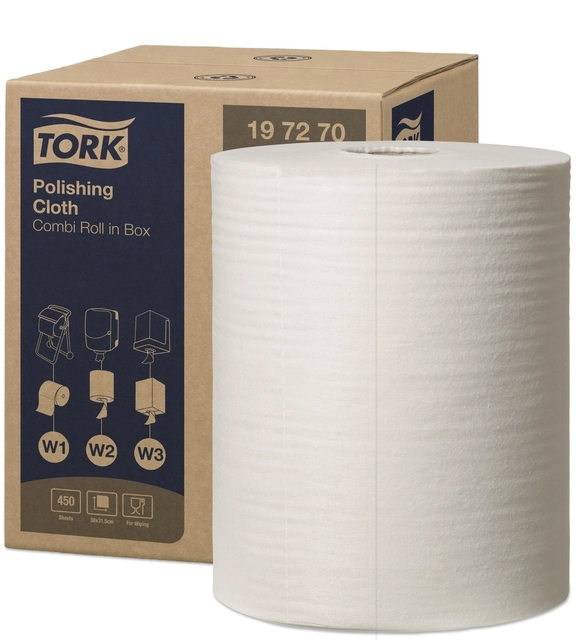 Een Reinigingsdoek Tork Polishing Combi W1/2/3 nonwoven 450vel wit 197270 koop je bij Scheepstra Drachten