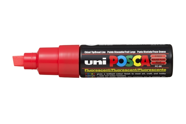 Een Verfstift Posca PC8K breed schuin fluor rood koop je bij Kantoorboekhandel Van Atten