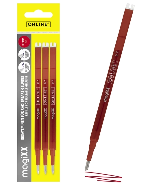 Een Gelschrijvervulling Online Magixx 0.7mm rood blister à 3 stuks koop je bij Clippz! Office Supplies