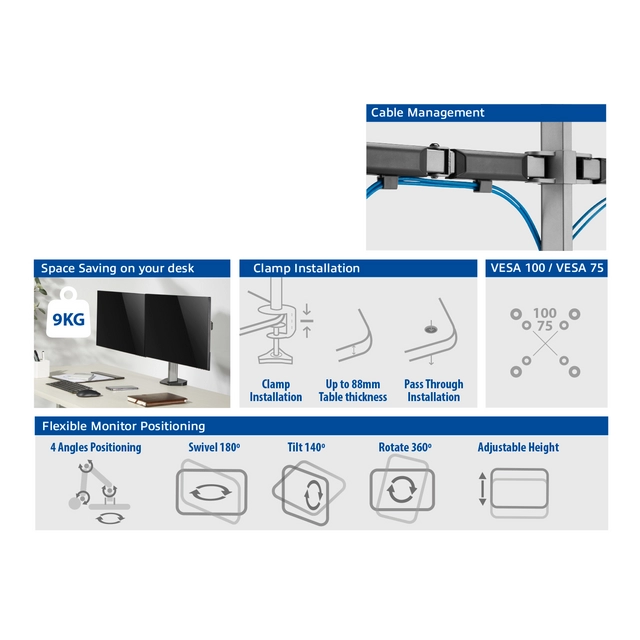 Een Monitorarm ACT office 2 schermen zilver koop je bij Kantorice office & business supplies