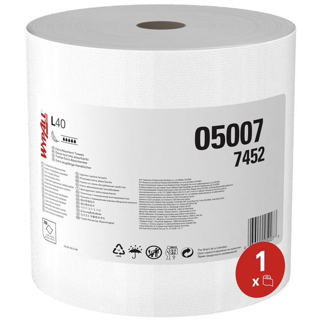 Een Poetsrol WypAll L40 PowerClean 1-laags 31,5cmx232m 750vel wit 7452 koop je bij Romijn Office Supply