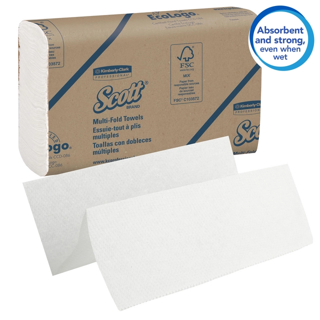 Een Handdoek Scott m-vouw 1-laags 23x23,5cm 16x250stuks wit 1804 koop je bij Quality Office Supplies