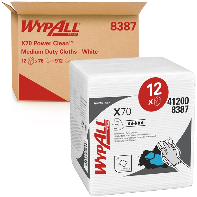 Een Poetsdoek WypAll X70 PowerClean 42,1x37,5cm 12x76vel wit 8387 koop je bij Romijn Office Supply