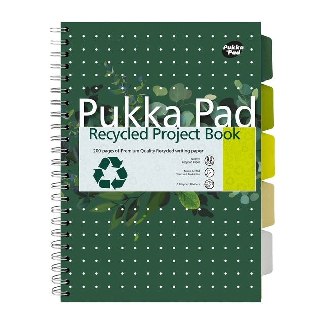 Een Projectboek Pukka Pad Recycled A4 lijn 5-tabs 4-gaats 200 pagina's 80gr groen koop je bij Scheepstra Drachten