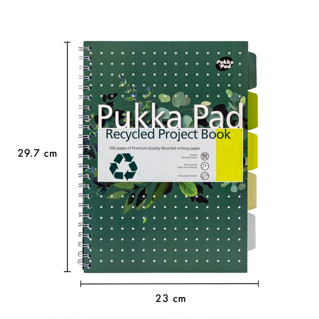 Een Projectboek Pukka Pad Recycled A4 lijn 5-tabs 4-gaats 200 pagina's 80gr groen koop je bij Kantorice office & business supplies