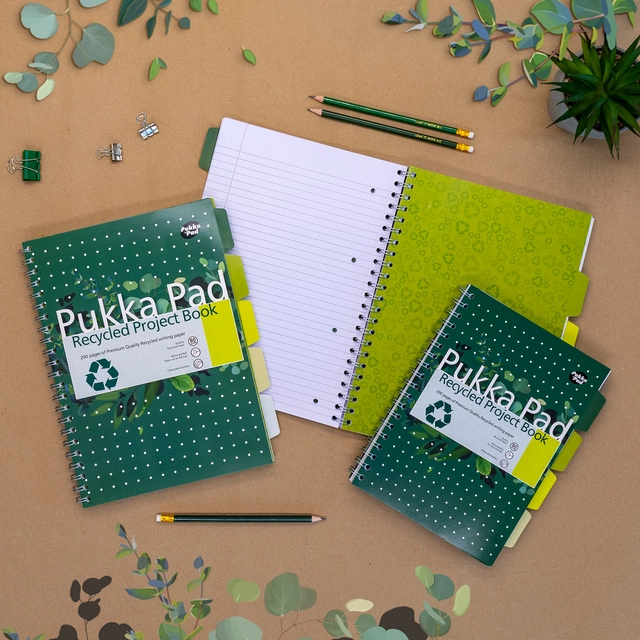 Een Projectboek Pukka Pad Recycled A4 lijn 5-tabs 4-gaats 200 pagina's 80gr groen koop je bij Kantorice office & business supplies