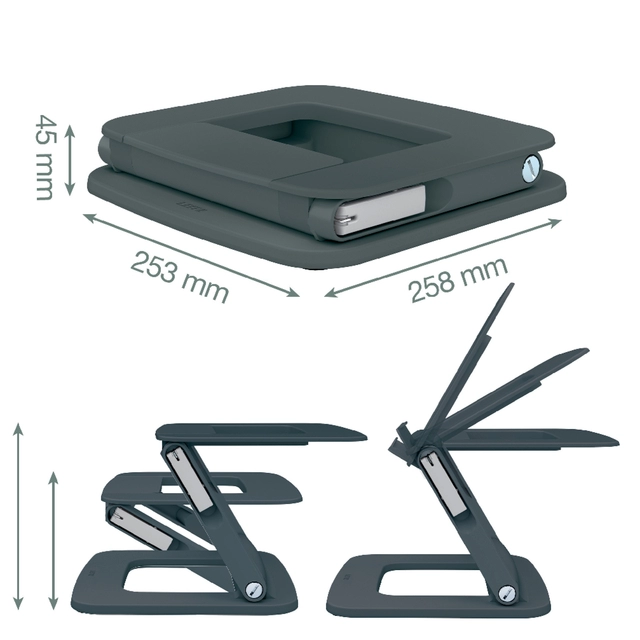 Een Laptopstandaard Leitz Ergo verstelbare multihoek grijs koop je bij "De Waal" Kantoor Efficiency