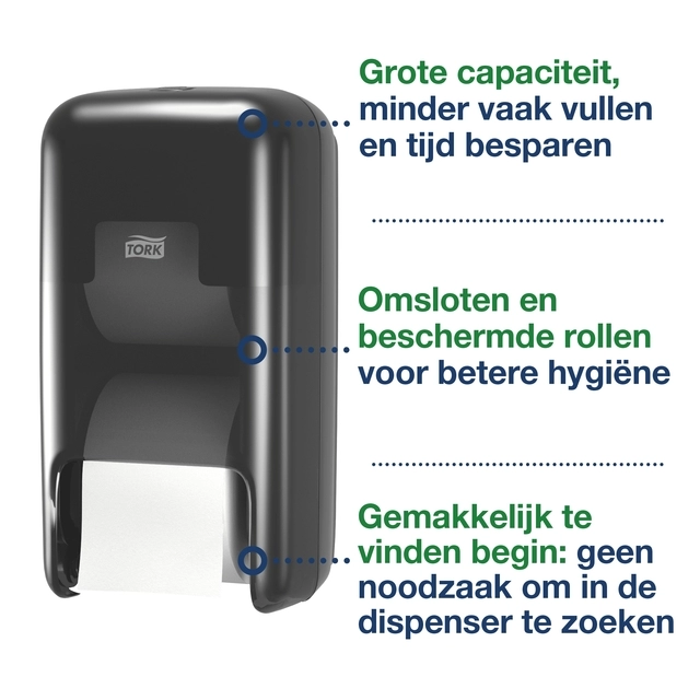 Een Toiletpapierdispenser Tork T7 Elevation OptiServe Coreless verticaal duo zwart 558042 koop je bij Schellen Boek- en Kantoorboekhandel