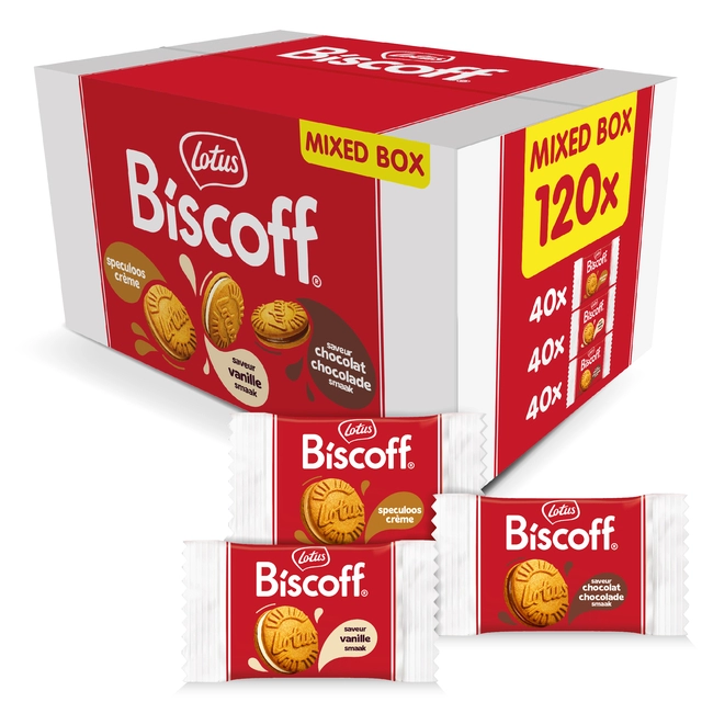 Een Koekjes Lotus Biscoff sandwich mix doos 120 stuks koop je bij Holster Kantoortotaal