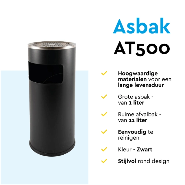 Een Afvalbak met asbak BRASQ 11 liter AT500 zwart koop je bij Mado BV