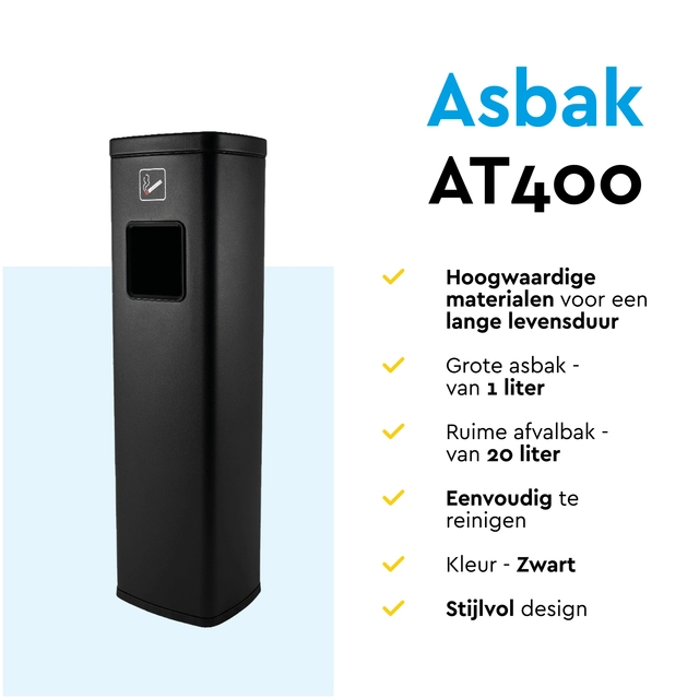 Een Afvalbak met asbak BRASQ 20 liter AT400 zwart koop je bij Mado BV