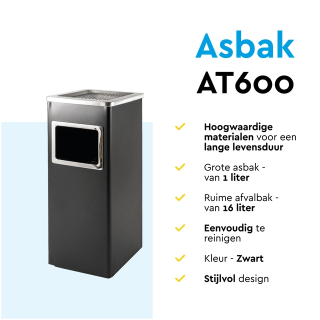 Een Afvalbak met asbak BRASQ 16 liter AT600 zwart koop je bij Mado BV