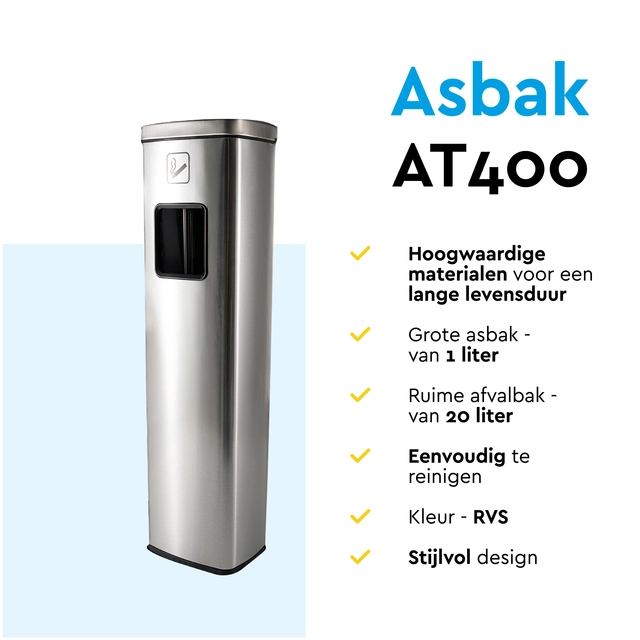 Een Afvalbak met asbak BRASQ 20 liter AT400 rvs koop je bij Mado BV