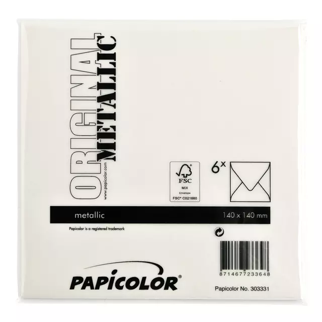 Een Envelop Papicolor 140x140mm metallic ivoor pak à 6 stuks koop je bij Deska Alles voor Kantoor