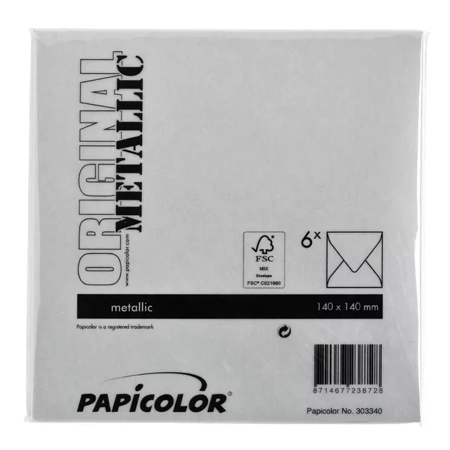 Een Envelop Papicolor 140x140mm metallic zilver koop je bij All Office Kuipers BV
