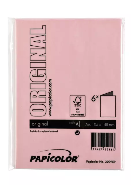 Een Correspondentiekaart Papicolor dubbel 105x148mm babyroze pak à 6 stuks koop je bij Quality Office Supplies