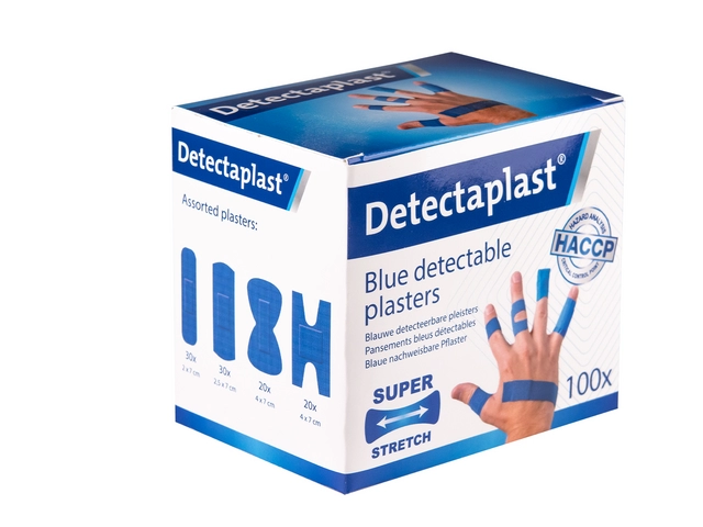 Elastische blauwe textielpleister Detectaplast assorti 100 stuks