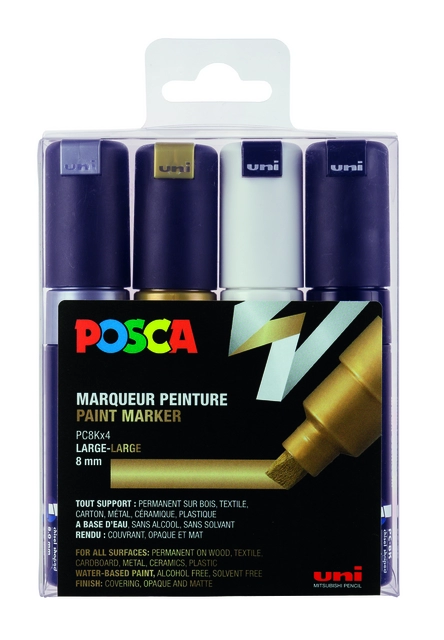 Een Verfstift Posca PC8K B schuin 4 st assorti koop je bij VDP Office