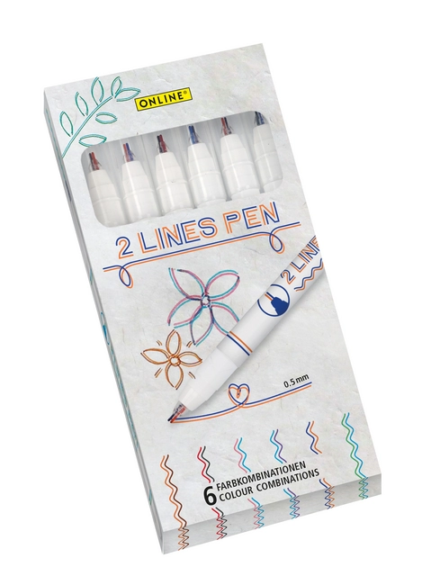 Een Fineliner Online 2-lijnen assorti doos à 6 stuks koop je bij De Joma BV