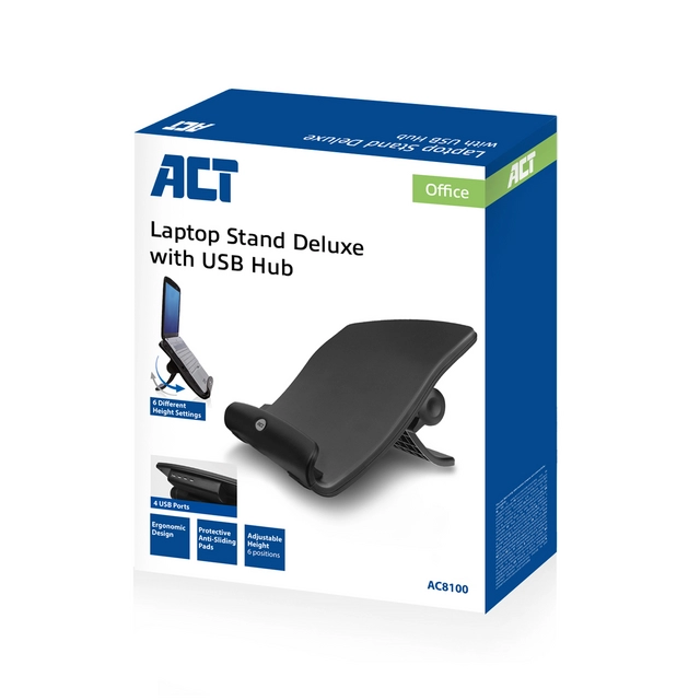 Laptopstandaard ACT 6 standen 4-p hub