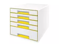 Een Bloc de classement Leitz WOW Cube 5 tiroirs blanc/jaune koop je bij QuickOffice BV