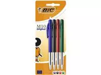 Balpen Bic M10 medium assorti blister à 4 stuks