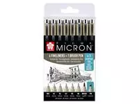 Fineliner &amp; brush set Sakura Pigma Micron 7 + 1 Pigma Micron PN gratis