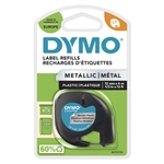 Een Labeltape Dymo LetraTag metallic 12mm zwart op zilver koop je bij De Joma BV