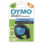 Een Labeltape Dymo LetraTag plastic 12mm zwart op blauw koop je bij "De Waal" Kantoor Efficiency