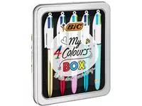 Balpen Bic 4kleuren My Bic medium assorti blik à 5 stuks