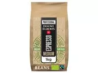 Een Koffie Douwe Egberts espresso bonen medium roast Organic en Fairtrade 1kg koop je bij All Office Kuipers BV