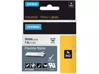 Een Labeltape Dymo Rhino industrieel nylon 24mm zwart op wit koop je bij De Joma BV