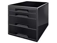 Een Ladenblok Leitz Wow Cube A4 maxi 4 laden zwart koop je bij All Office Kuipers BV